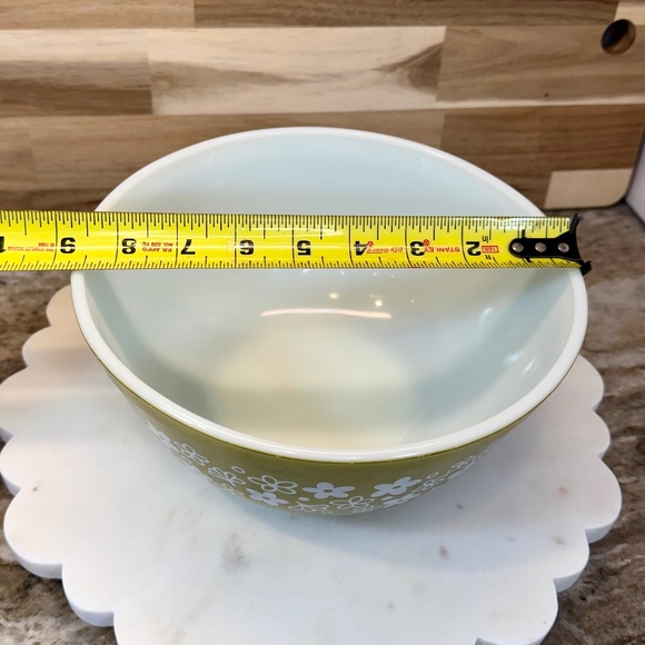 Pyrex Spring Blossom "Crazy Daisy" 2.5 Qt Mixing Bowl (#403) – Green & White VTG - Picture 10 of 14